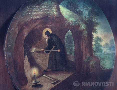 Антоний Великий копает пещеру